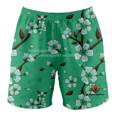 2022 Custom Sublimation Green Shorts of Flowers Pattern