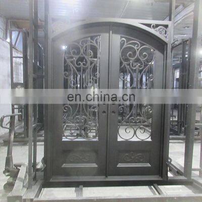 residential luxury security entrance steel arches design safe glass swing french front wrought iron double entry doors for sale