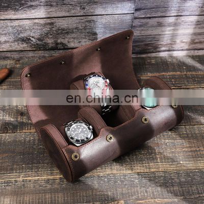 Luxury Watch Roll Box 1/2/3 Slots Crazy Horse Leather Watch Case Holder For Men Women Watches Organizer Display