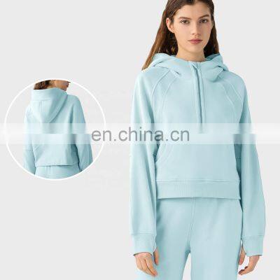 Fleece Quarter Zip New Arrival Outdoors Pullovers Winter Pockets Women Oversized Hoodies 65cotton 35polyester