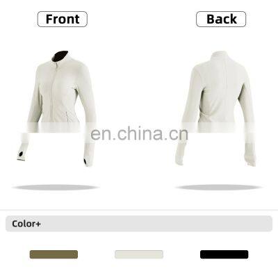 Ribbed Long Sleeve Zipper Tight Tops Workout Clothing Custom Pockets Fitness Yoga Jackets photo-4