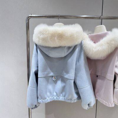 Abrigo de piel corta de zorra para Mujer, Abrigo de plumón con capucha de invierno de Haining, Antienvejecedor