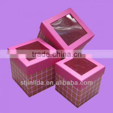 Square Paper Gift Box Set of 3 with PVC Window