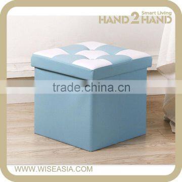 Faux Leather Cubic Storage Box with Cover and Portable Foot Rest