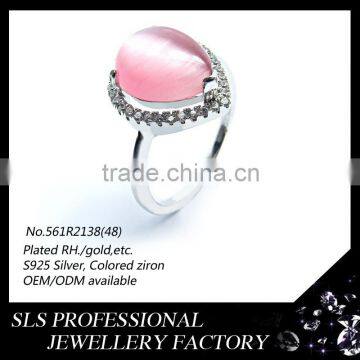 High quality flesh pink opal 925 sterling silver ring jewellry rhodium plated fashion rings SLS jewelry