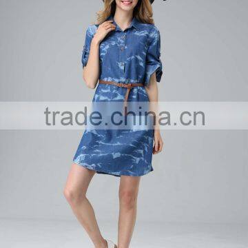 2016 Good quality garment factory wholesales price Women's Retro Classic denim Shirt Dress Washed Casual Denim Dresses Turkey