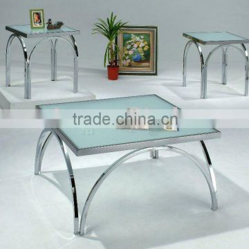 Modern coffee table set/ Glass metal coffee table and end table