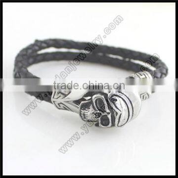 Handmade braided leather north skull bracelet