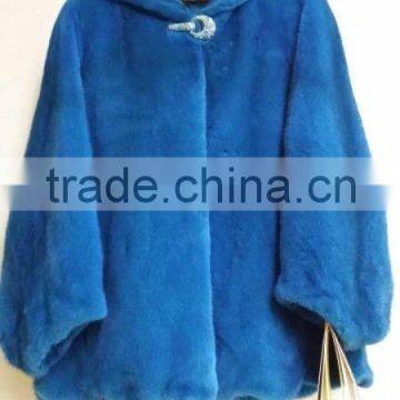 emk1459 dyed blue real mink fur coat with hood