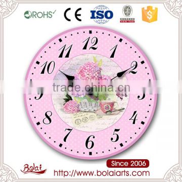 Garden ornaments pink flowers enjoying coffee wall clock for dessert