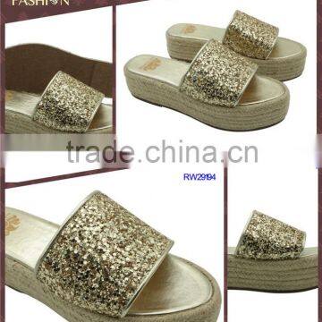 Shiny glitter lady wedge manufacturer wholesale Slip on shoes