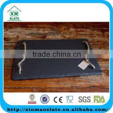 [factory direct] 35x25cm Natural Edge Rectangle Slate Tray With Rope Handle Item RTP-3525RD2A