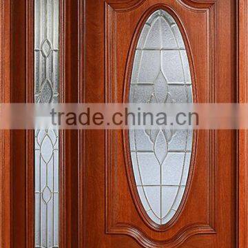 Oval Glass Panel Teak Wood Designer Entry Doors For House DJ-S9302MSO-1