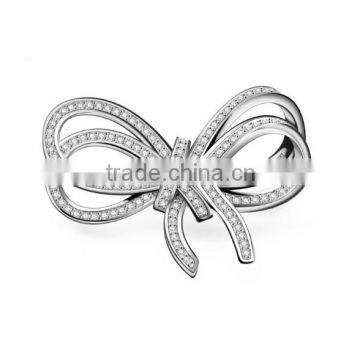 Patinum Plated Luxury Ribbon Bow Shape Brooch With AAA+ Cubic Zircon Micro Pave Setting for Women and Men