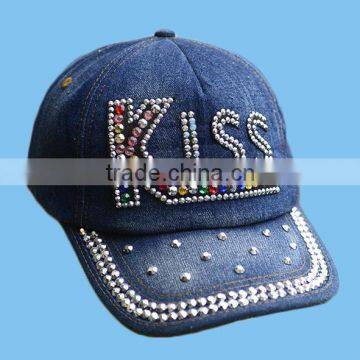 custom design Embroidery denim cap diamond-encrusted fashion baseball cap