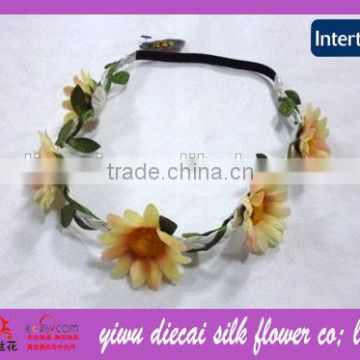 flower decorated artificial leather braid hairband