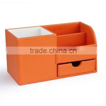 Colorful Stitched Plain Leather Desktop Organizer photo-4