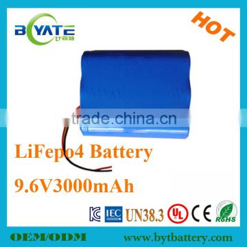 Hot Sell 3000mAh 9.6V LiFePO4 Battery Pack for Solar Lamp