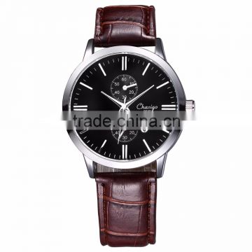 low moq watch two small running dials watches men with leather strap