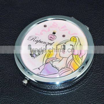 HOT sale Round metal cosmetic mini mirror with Pink girl