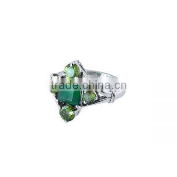 925 Sterling Silver Green Onyx Peridot Gemstone Cluster Ring Jewelry