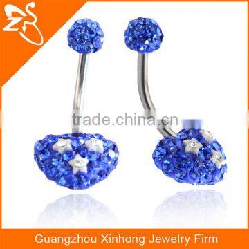 Beautiful Heart Shape Belly Button Rings, Blue and White Gems Navel Piercing Jewelry, Fashion Stainless Steel Navel Rings