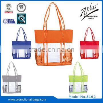 clear PVC custom tote bag with two side mesh pockets