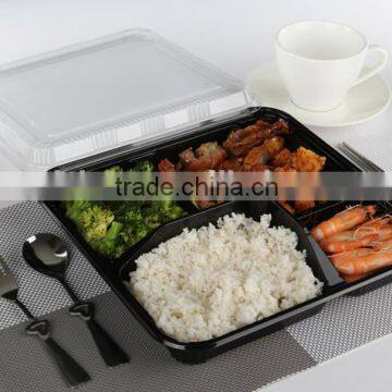 thickness square shape black 5 compartment plastic bento lunch box