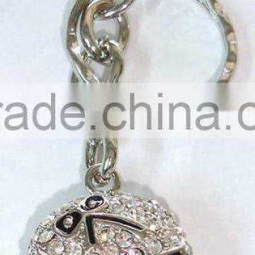 Fashion key chain with human face pendant zinc alloy cz stones