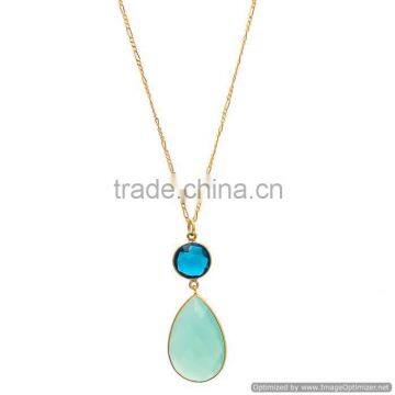 The Gopali Jewellers Blue topaz Quartz and aqua chalcedony Pendant Handmade Necklace Statement Necklace Chain Necklace