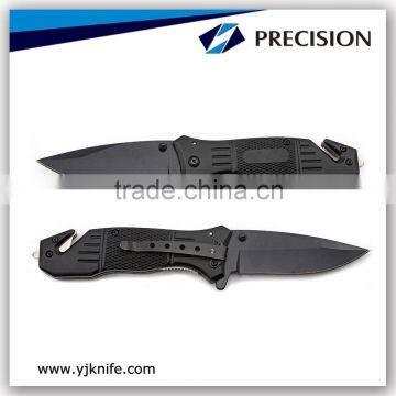 All black oxide Side Lock Folding Survival Knife with Wire Cutter & Glass Breaker