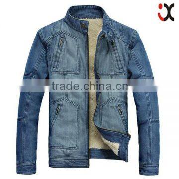 fashion blue mens fur thick warm factory denim jacket (JXJ25859)