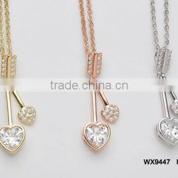 Double arrow hearts with AAA cubic zirconia pendant necklace good jewelry