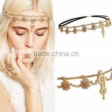 Gypsy Festival Tassels Metal elasticity Head Chain Pearl Crystal Headpiece Hair Band Headband Headdress