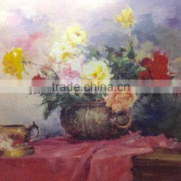 Handmade oil painting flowers in vases on canvas