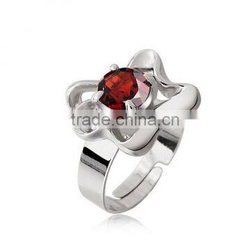 Silver Round Ring Red White Crystal Prong Setting Hollow Ring Women Nail Jewelry