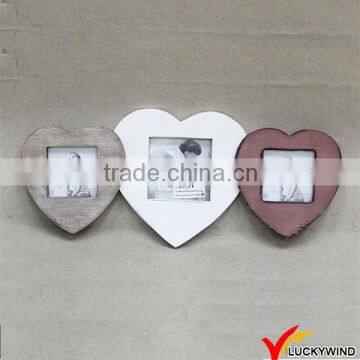 Multi-Colored Wood Vintage Triple Love Heart Shape Lovely Photo Frame