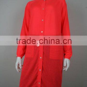 Ladies' Round Neck Raglan Long Sleeve Long Cardigan With Button Knitted Sweater