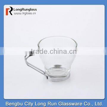 LongRun anhui home use round bottom transparent tea cups with stainless steel handle