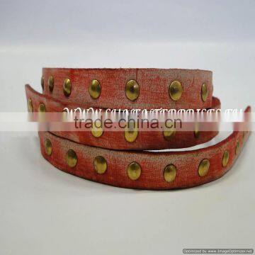 Flat Nappa Leather cords 5 Vintage Light Red with studs