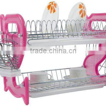 double dish rack with pink red color 2 shape