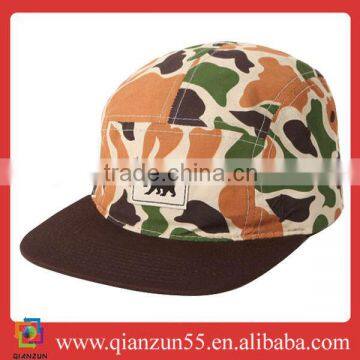 Wholesale high quanlity five panel cap camo flat bill cap camo 5 panel cap