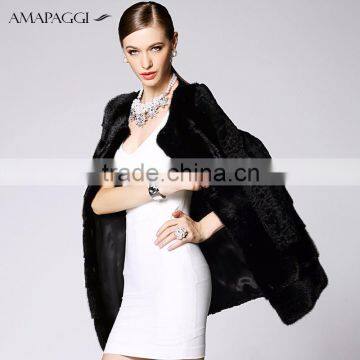 Hot Sale Women Black Whole Mink Pelt Long Fur Coat for Winter photo-4