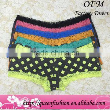 Colorful Checked Low waist Hipster Women Boyshort Lace Ladies Under Panties