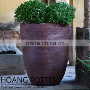 Tall Dark Clay High-Fired Flower Pots from Vietnam