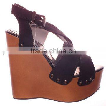 Ladies wood wedge sex high heel women sandals nice design