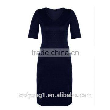 Elegant V-neckline Short Sleeves Regular Fit Women Dress With SIde Seams