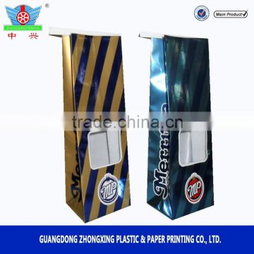 Pop corn packaging bag with sealing stripe/flat bottom pouch/white paper with window