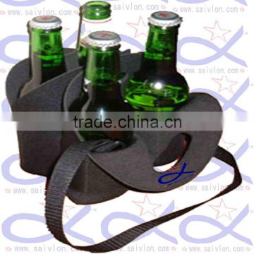 Promotional four pack neoprene beer bottle cooler holder with strap