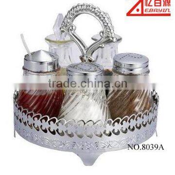 5pcs clear glass picnic table condiment set,bbq condiment set,